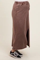 Brown Terry Drawstring Maternity Midi Skirt