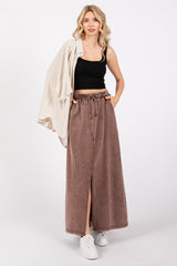 Brown Terry Drawstring Midi Skirt