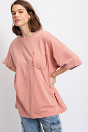 Pink Faded Wash Short Sleeve Top