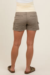 Olive Raw Hem Cargo Pocket Maternity Shorts