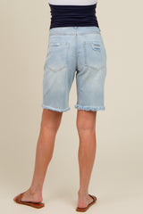 Light Blue Distressed Denim Bermuda Maternity Shorts