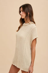 Beige Knit Tunic Sweater Top