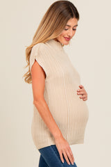 Beige Knit Maternity Tunic Sweater Top