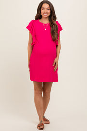 Fuchsia Ribbed Ruffle Sleeve Maternity Dress