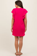 Fuchsia Ribbed Ruffle Sleeve Maternity Dress