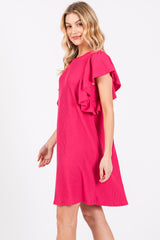 Fuchsia Ribbed Ruffle Sleeve Dress