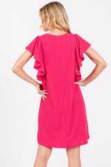 Fuchsia Ribbed Ruffle Sleeve Dress