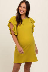 Lime Ribbed Ruffle Sleeve Maternity Dress