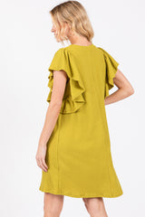 Lime Ribbed Ruffle Sleeve Dress