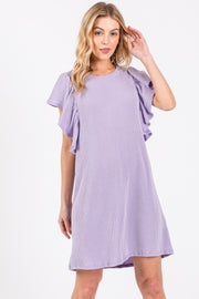 Lavender Ribbed Ruffle Sleeve Dress