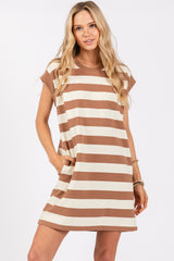 Mocha Wide Stripe Maternity Mini Dress