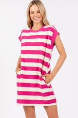 Fuchsia Wide Stripe Maternity Mini Dress