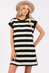 Black Wide Stripe Maternity Mini Dress