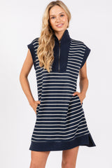 Navy Striped Knit Cap Sleeve Mini Dress