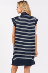 Navy Striped Knit Cap Sleeve Mini Dress