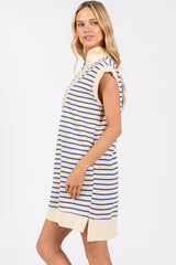 Cream Blue Striped Mini Dress