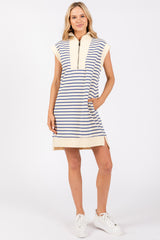 Cream Blue Striped Mini Dress