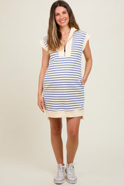 Cream Blue Striped Maternity Mini Dress