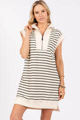 Cream Striped Knit Cap Sleeve Maternity Mini Dress