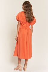 Rust V Neck Midi Dress