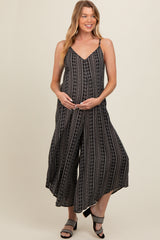 Charcoal Printed Cropped Wide Leg Maternity Jumpsuit