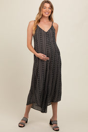 Charcoal Printed Cropped Wide Leg Maternity Jumpsuit