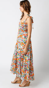 Cream Multi-Color Floral Smocked Sleeveless Maxi Dress