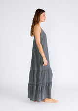 Charcoal Chambray Ruffle Hem Maxi Dress