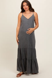 Charcoal Chambray Ruffle Hem Maternity Maxi Dress