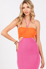 Orange Pink Colorblock Fitted Maxi