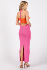 Orange Pink Colorblock Fitted Maxi