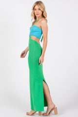 Blue Green Colorblock Fitted Maxi