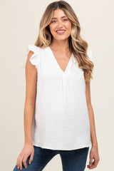 White Swiss Dot Flutter Sleeve V-Neck Maternity Top