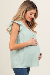 Mint Swiss Dot Flutter Sleeve V-Neck Maternity Top