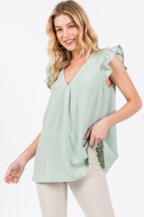 Mint Swiss Dot Flutter Sleeve V-Neck Top