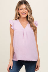 Lavender Swiss Dot Flutter Sleeve V-Neck Maternity Top