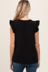 Black Swiss Dot Flutter Sleeve V-Neck Maternity Top