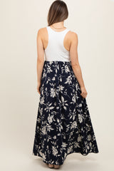 Navy Colorblock Floral Maternity Maxi Dress