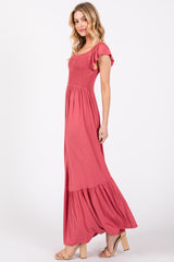 Magenta Smocked Ruffle Hem Maxi Dress