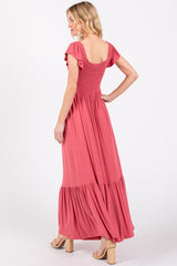 Magenta Smocked Ruffle Hem Maxi Dress