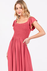 Magenta Smocked Ruffle Hem Maxi Dress