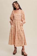 Blush Ditzy Floral Embroidery Puff Sleeve Maxi Dress