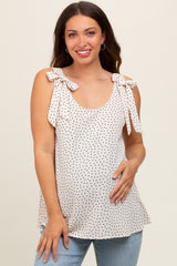 Cream Dot Print Knotted Strap Maternity Top