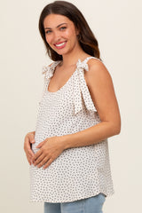 Cream Dot Print Knotted Strap Maternity Top