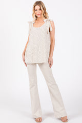 Cream Dot Print Knotted Strap Top