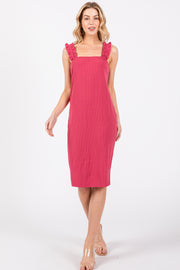 Magenta Ribbed Ruffle Strap Sleeveless Top