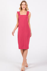 Magenta Ribbed Ruffle Strap Sleeveless Maternity Top