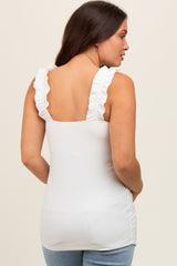 Ivory Ribbed Ruffle Strap Sleeveless Maternity Top