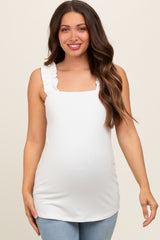 Ivory Ribbed Ruffle Strap Sleeveless Maternity Top