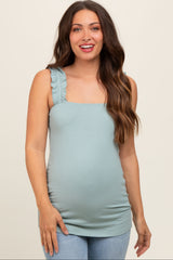 Mint Ribbed Ruffle Strap Sleeveless Maternity Top